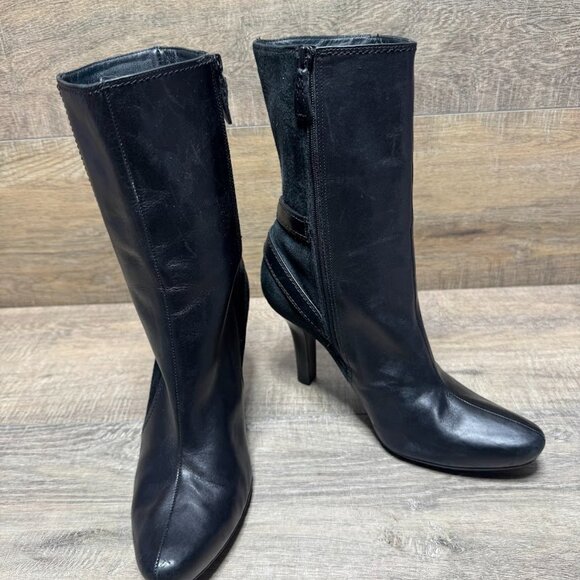 Cole Haan Black Leather/Suede Calf Length Heeled Boots Women's Size 7.5 - Picture 6 of 7